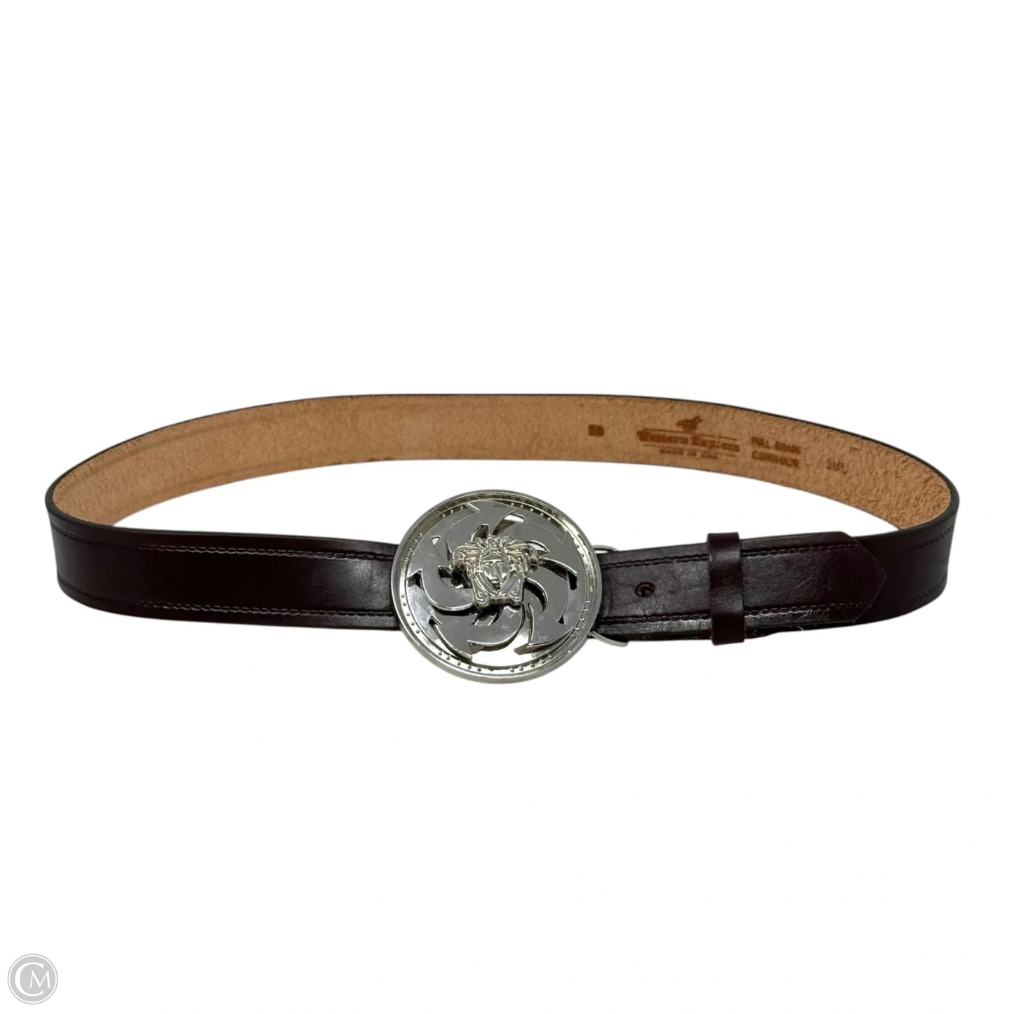 Medusa Head Spinner Buckle Leather Belt By Western Express, Size: Large