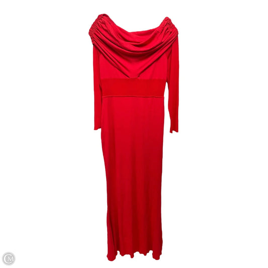 Semi-Sheer Off-Shoulder Mesh Long Sleeve Maxi Dress By Commense In Red, Size: L