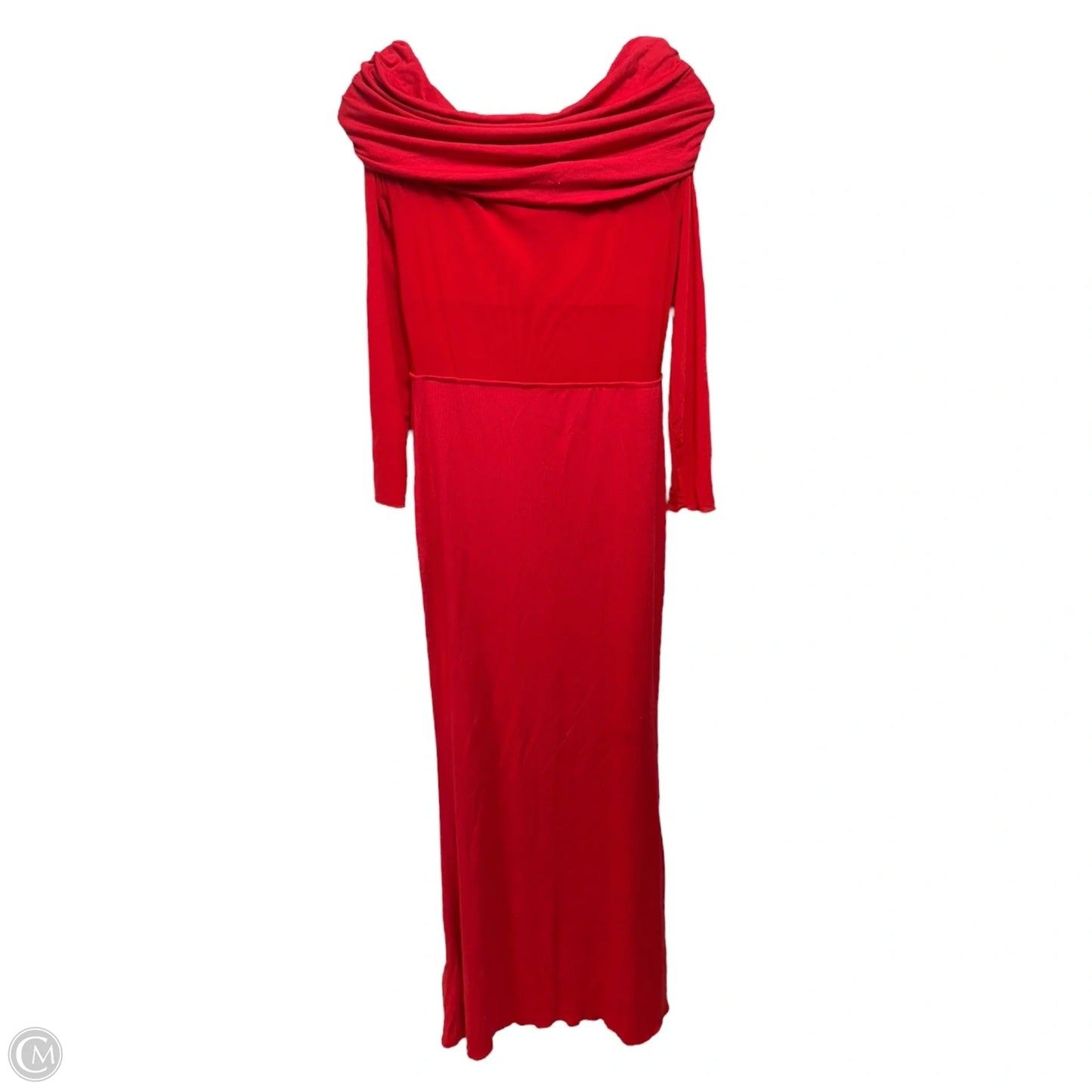 Semi-Sheer Off-Shoulder Mesh Long Sleeve Maxi Dress By Commense In Red, Size: L