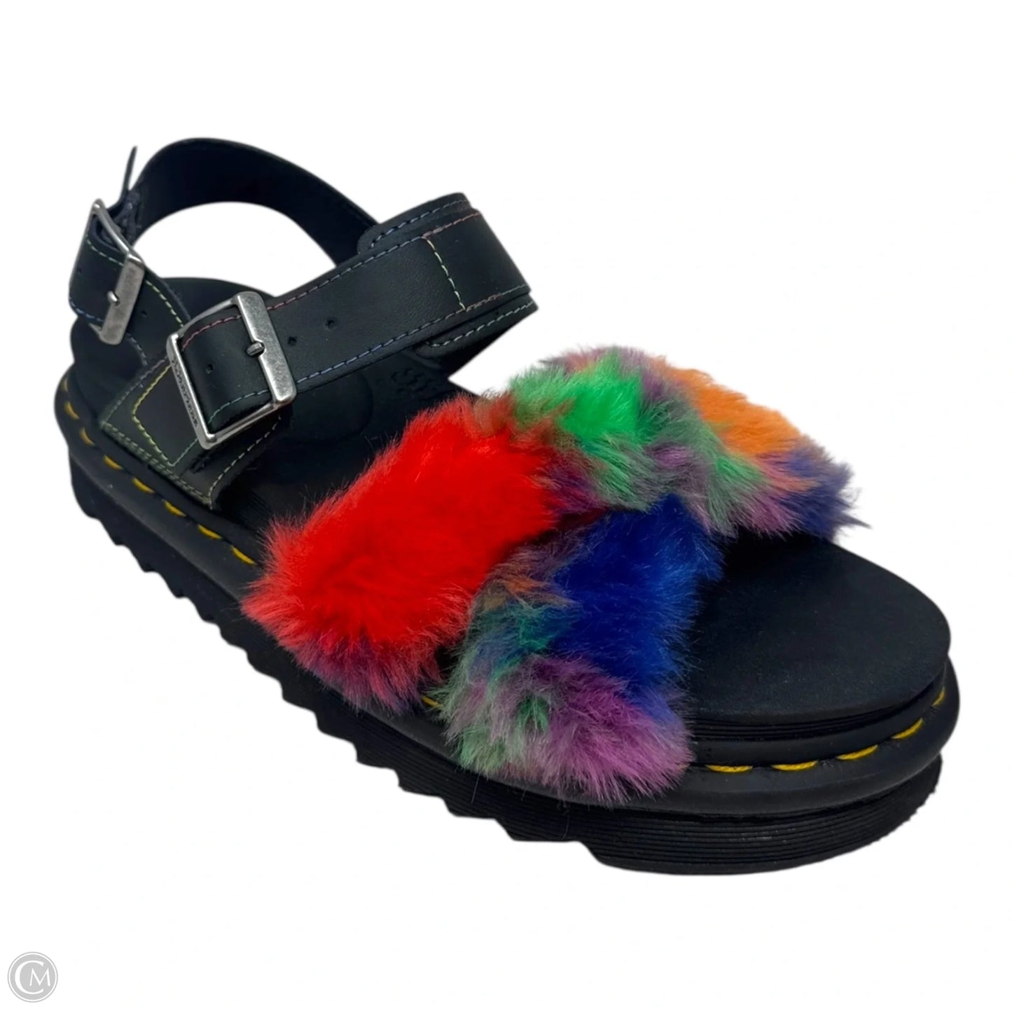 Voss II Fluffy Fur Strap Sandals By Dr Martens In Rainbow Print, Size: 8
