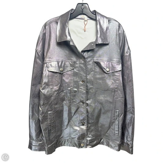 Metallic Coated Jacket Shirt By Gianni Bini In Silver, Size: Xl