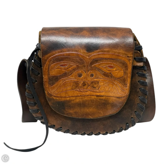 Vintage Handtooled Leather Festival Crossbody Leather By Cmc, Size: Medium