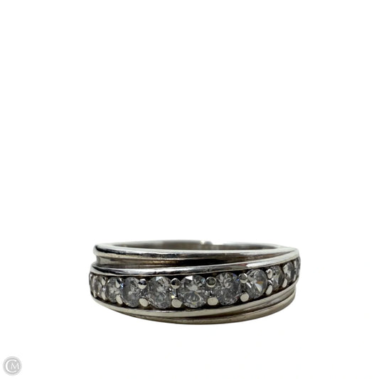 Round CZ & Sterling Silver Wedding Band Ring, Size: 9