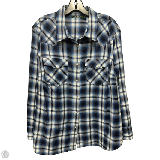 Pearl Snap Top Long Sleeve By Lauren By Ralph Lauren In Plaid Pattern, Size: 2x