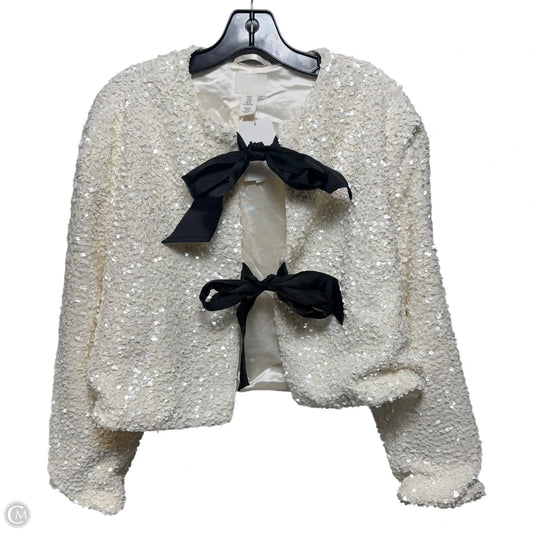 Sequin Tie Blazer By H&m In Cream, Size: Xl