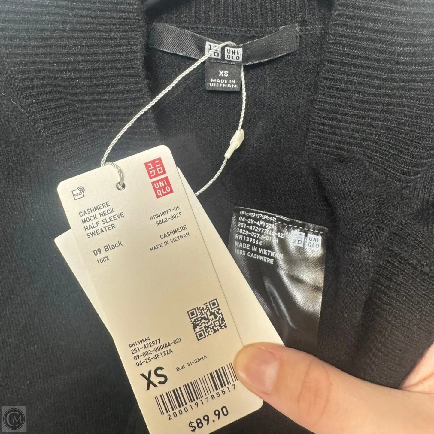 Cashmere Sweater Short Sleeve By Uniqlo In Black, Size: Xs