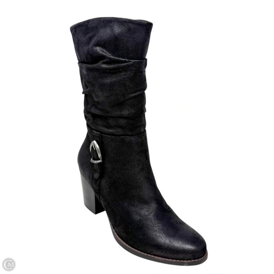 Cheyenne Microfiber Boots Mid-calf Heels By Bare Traps In Black, Size: 8
