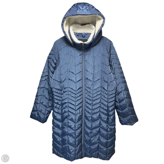 Sherpa Trim Chevron Quilted Parka By Big Chill In Blue, Size: 1x