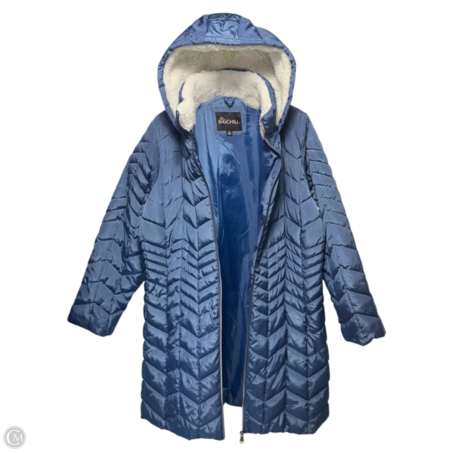 Sherpa Trim Chevron Quilted Parka By Big Chill In Blue, Size: 1x