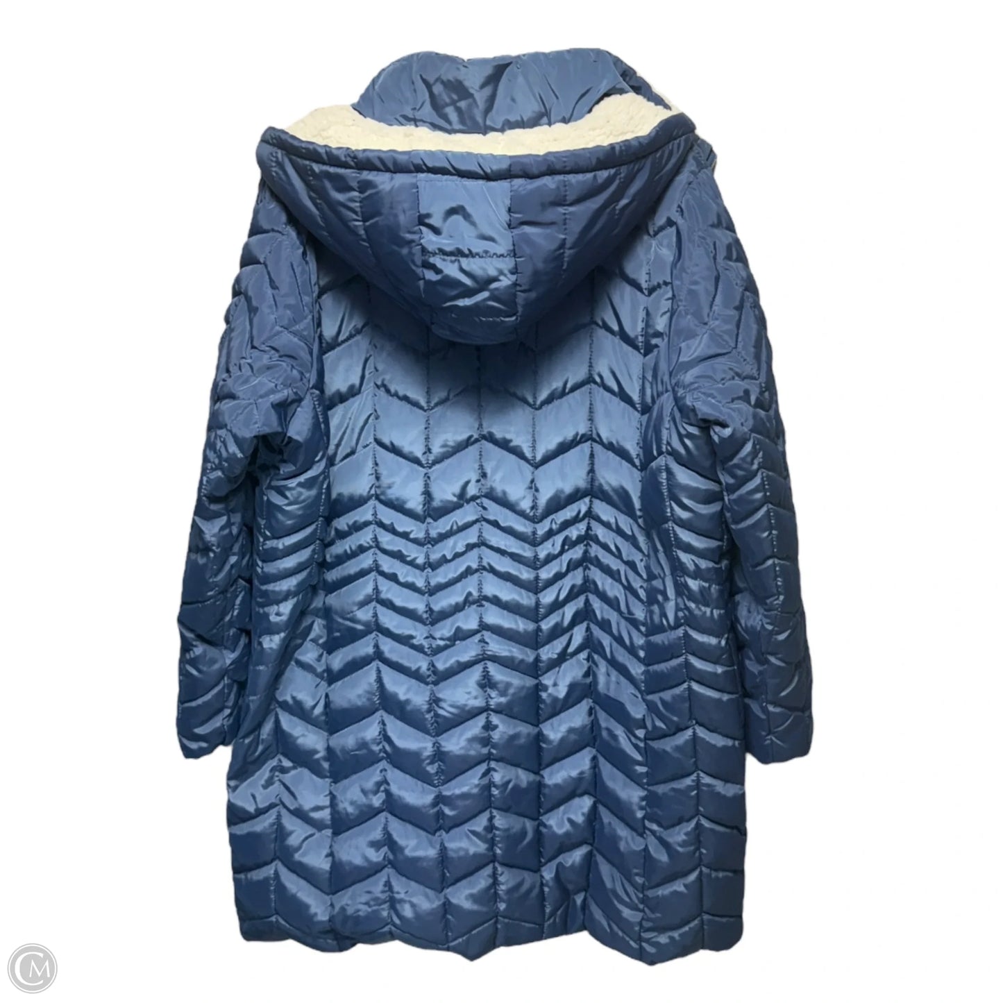 Sherpa Trim Chevron Quilted Parka By Big Chill In Blue, Size: 1x