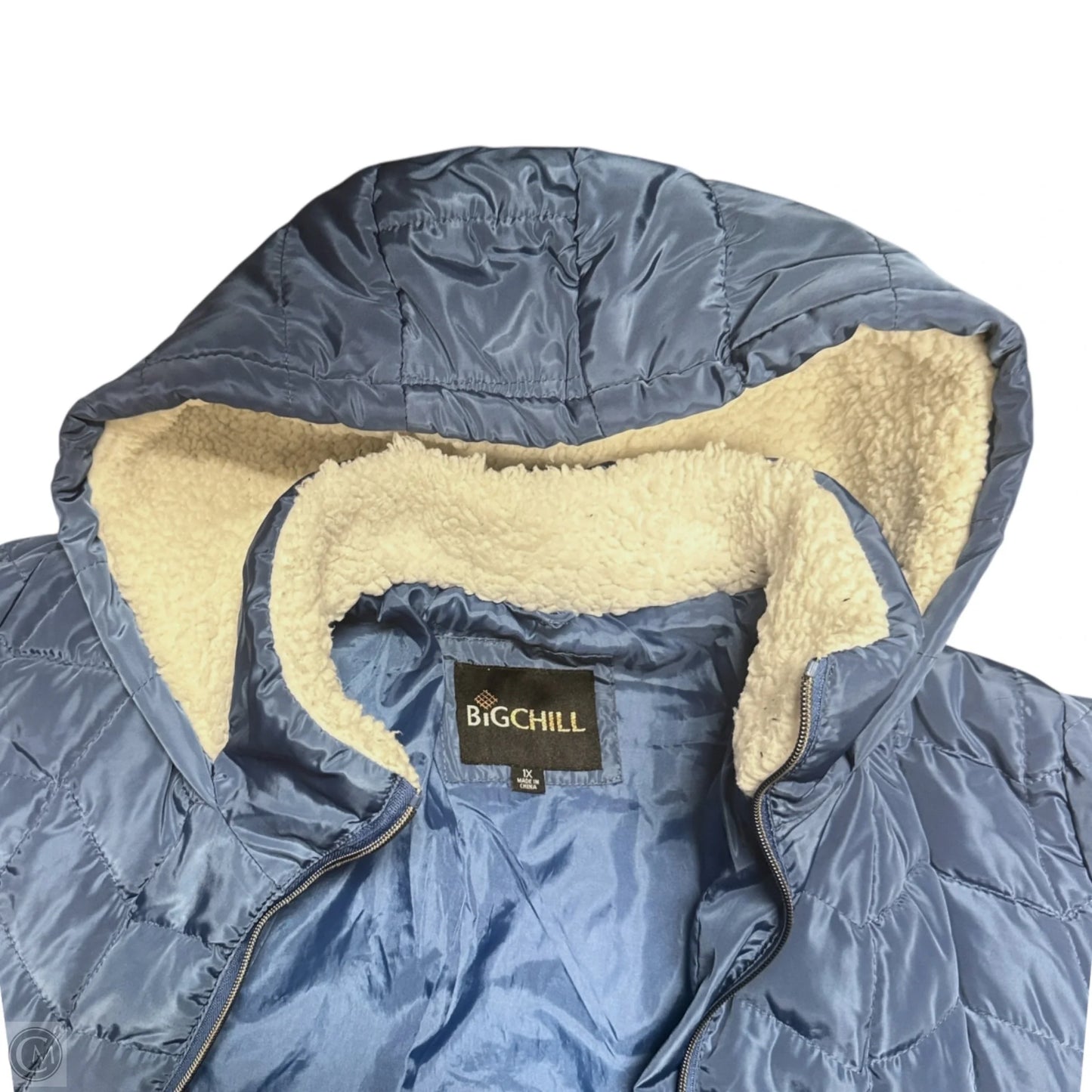 Sherpa Trim Chevron Quilted Parka By Big Chill In Blue, Size: 1x