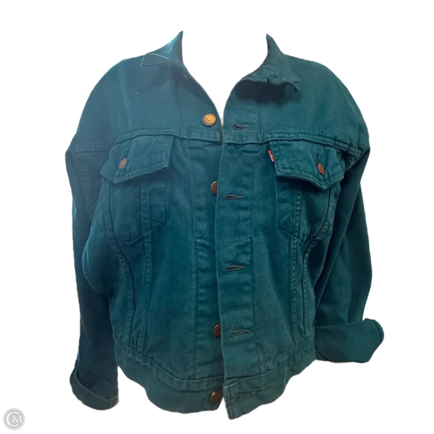 Denim Trucker Jacket  By Levis In Teal, Size: S