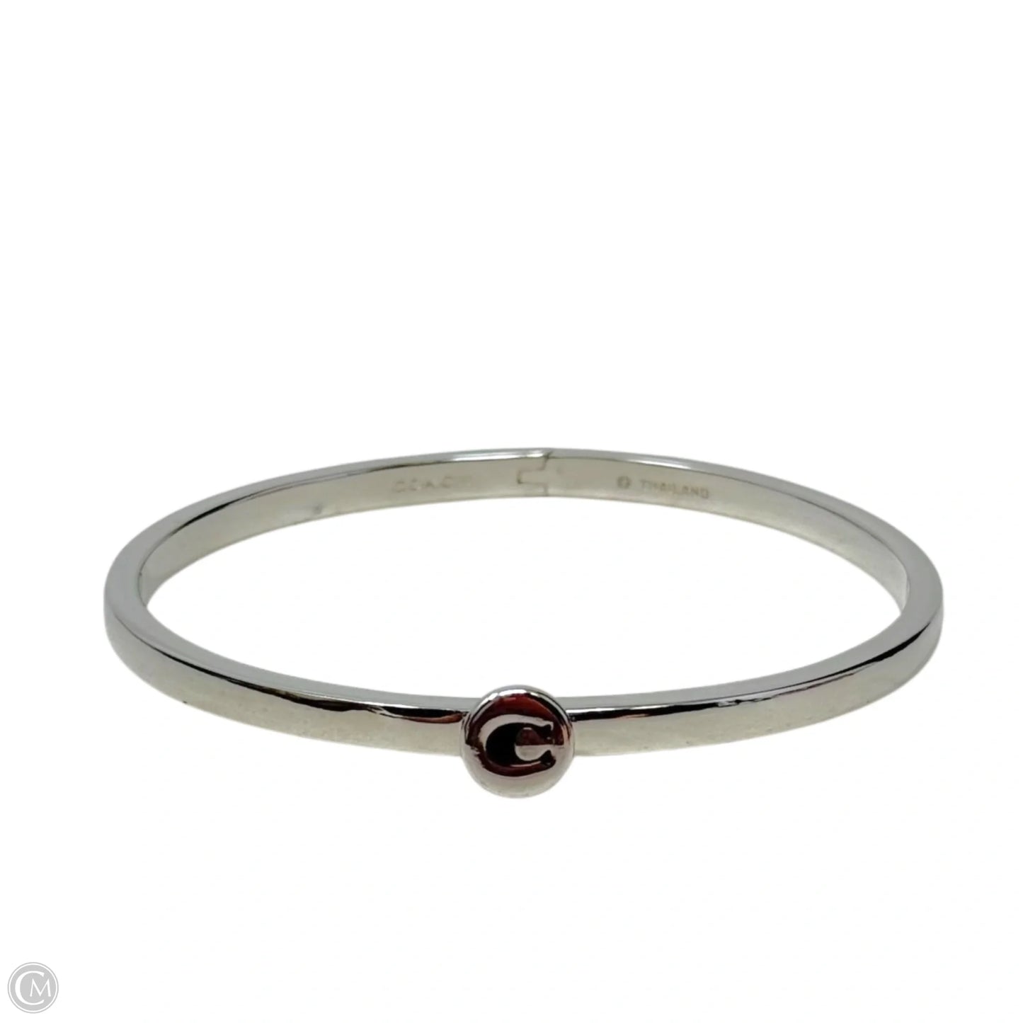 Signature C Logo Plaque Silver Tone Stainless Steel Bangle Bracelet Designer By Coach