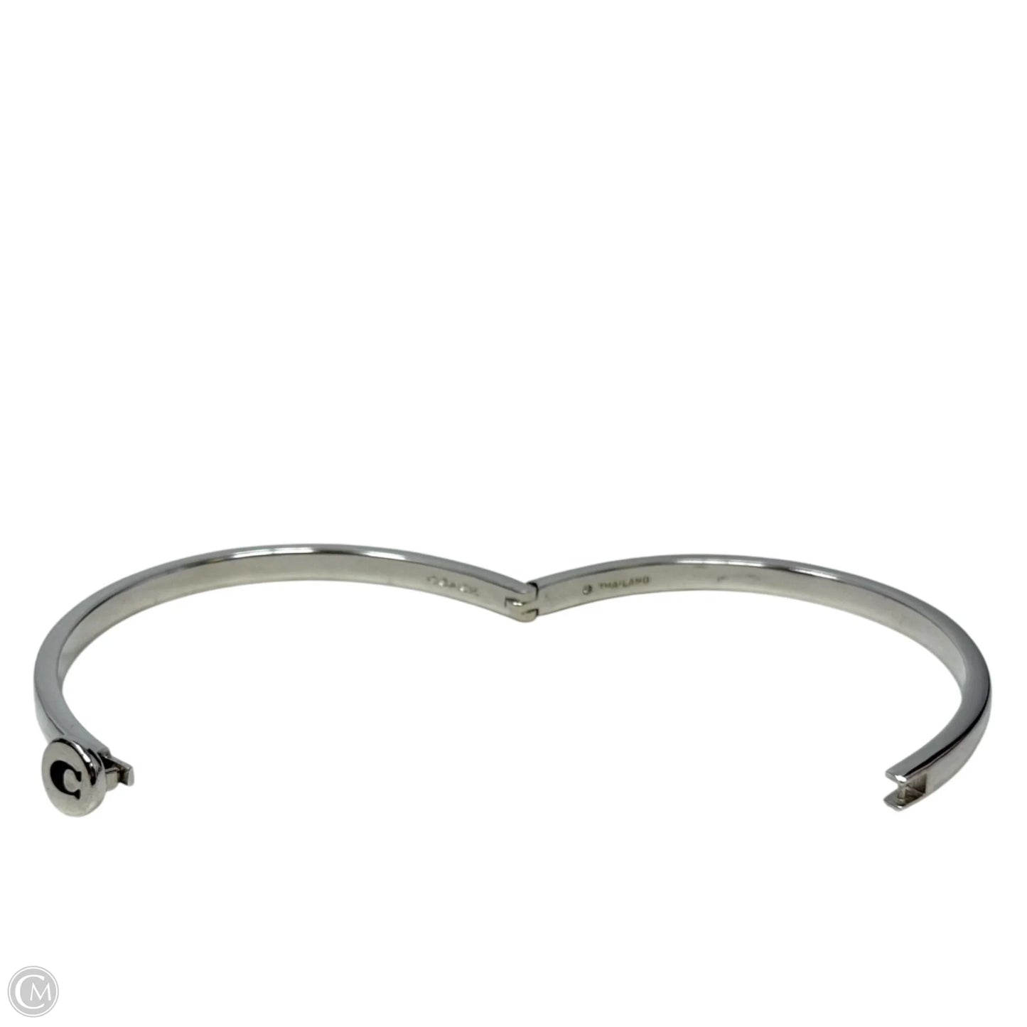 Signature C Logo Plaque Silver Tone Stainless Steel Bangle Bracelet Designer By Coach