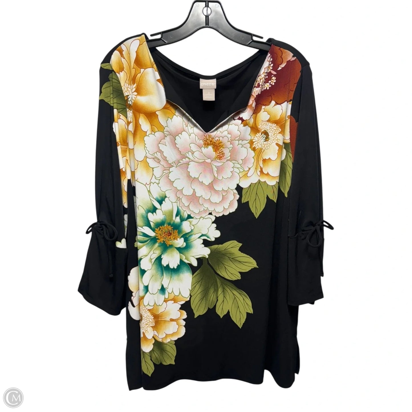 Top 3/4 Sleeve By Chicos In Floral Print, Size: Xl