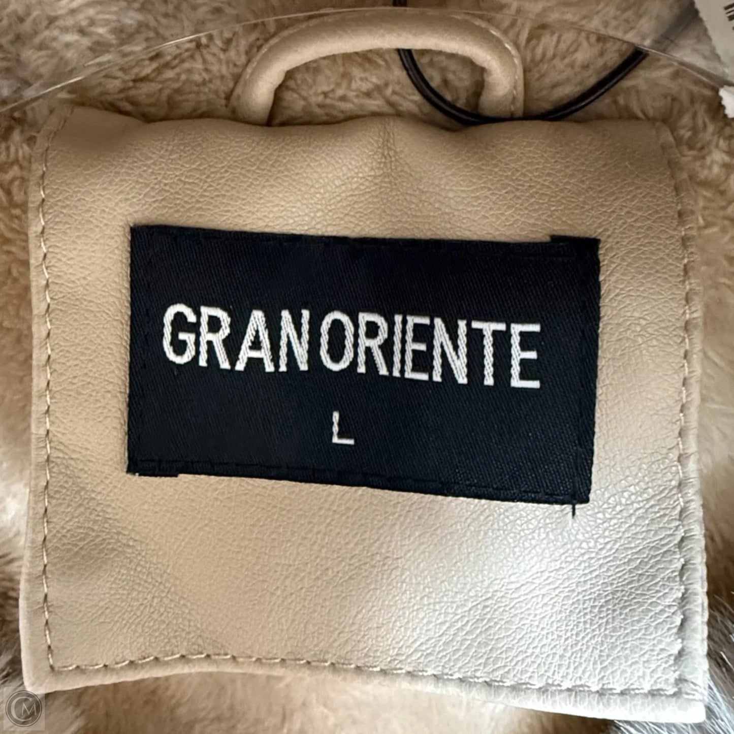 Faux Leather Belted Swing Coat with Faux Fur Hood By Gran Oriente In Cream, Size: L
