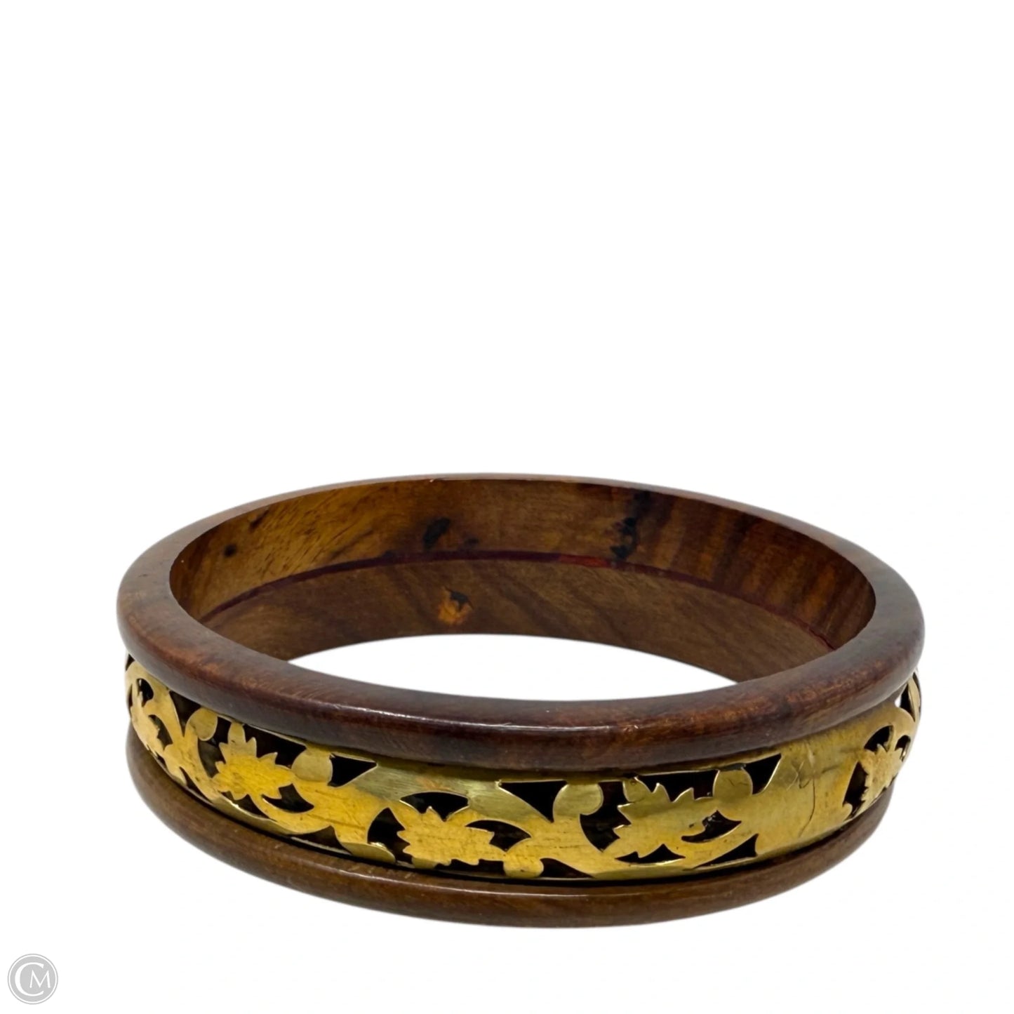 Gold Tone & Wood Boho Bangle Bracelet