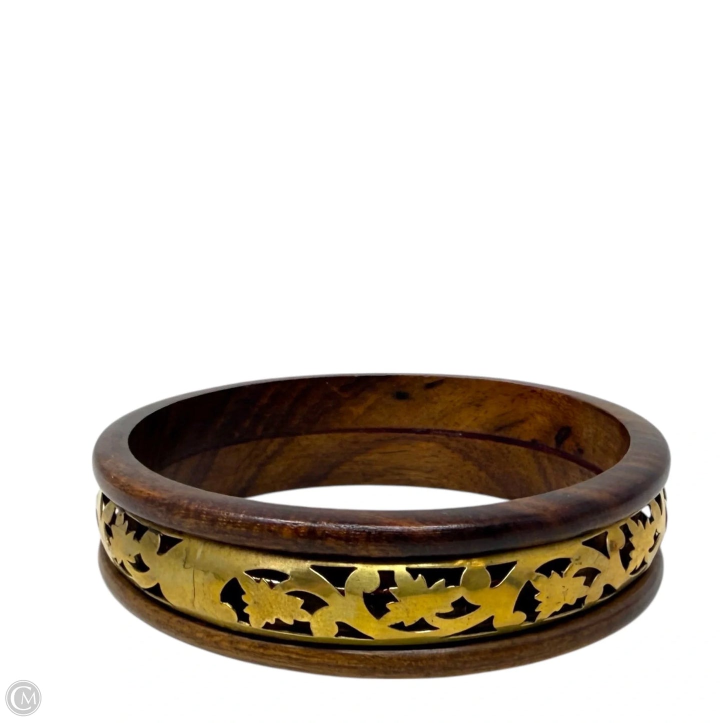 Gold Tone & Wood Boho Bangle Bracelet
