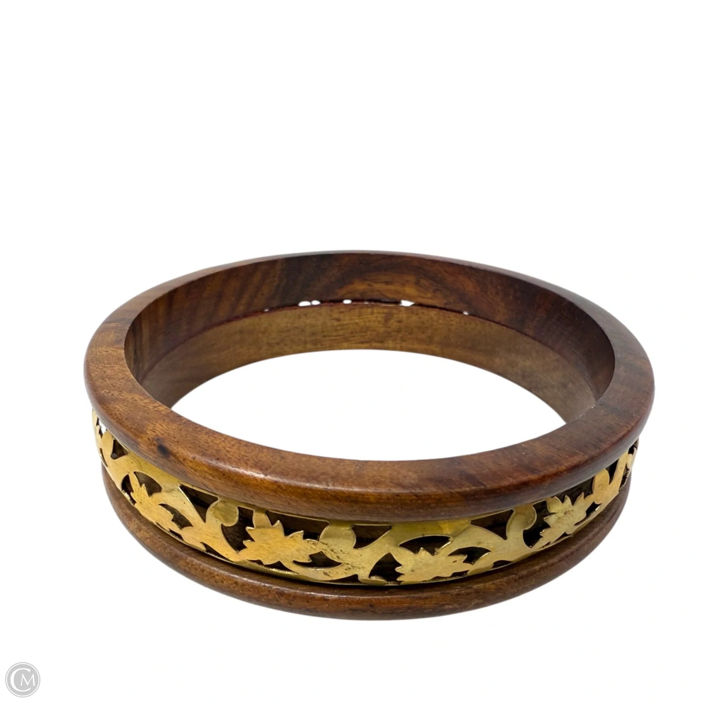 Gold Tone & Wood Boho Bangle Bracelet