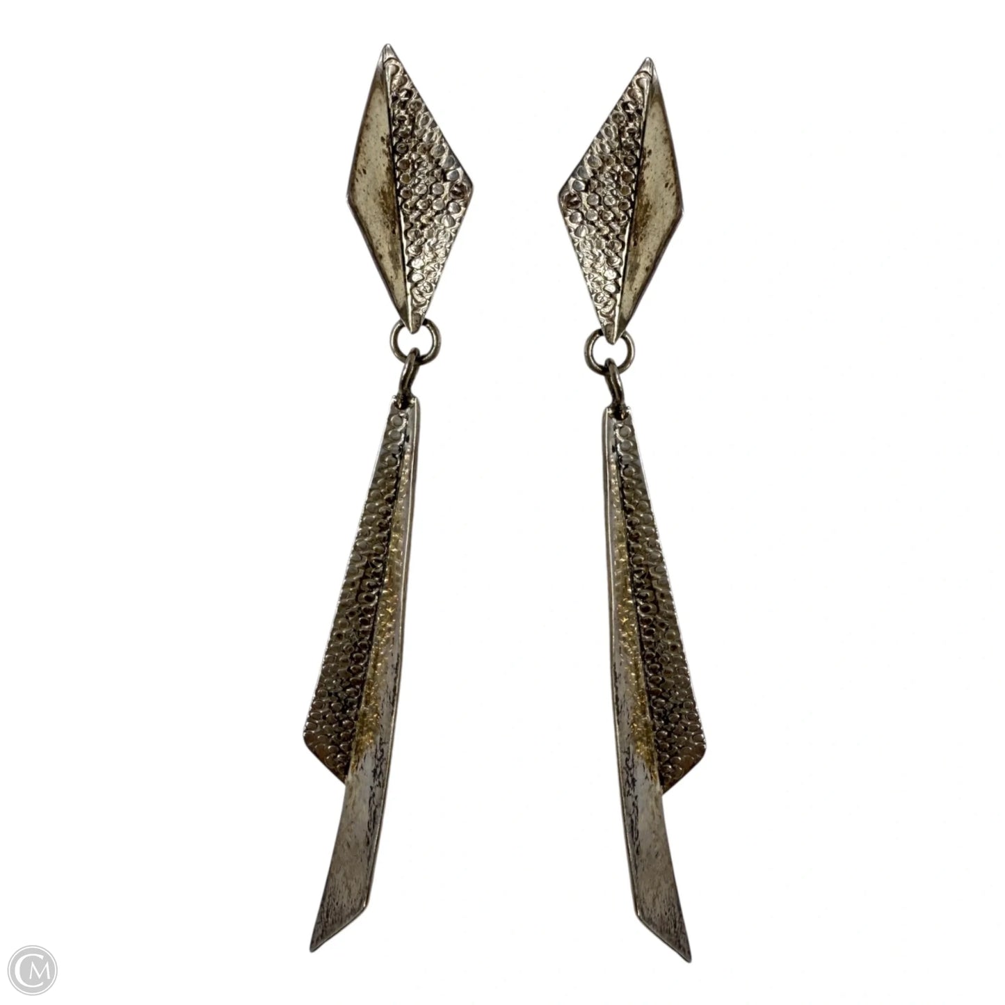 Long Hammered Sterling Silver Fan Earrings Stamped RB