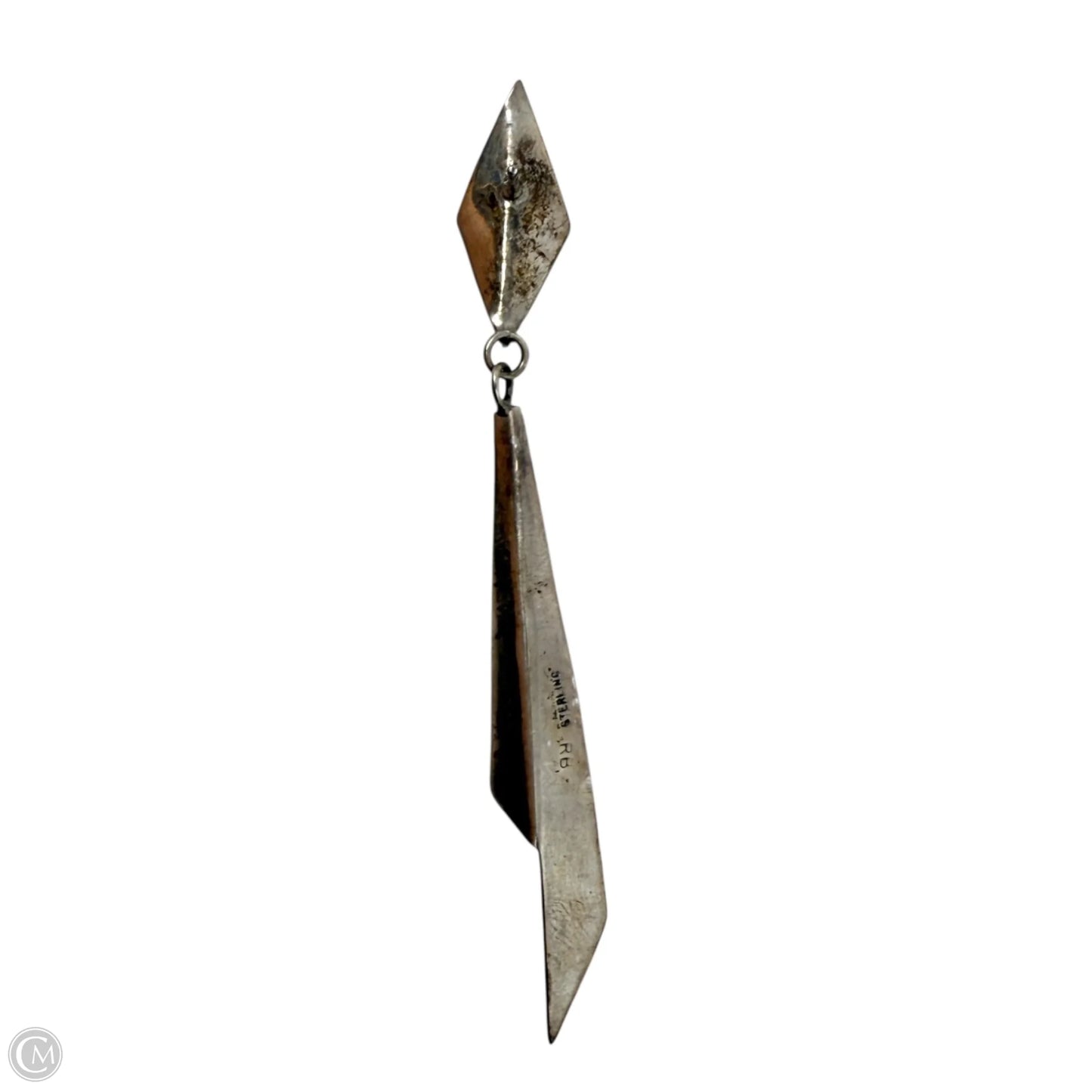 Long Hammered Sterling Silver Fan Earrings Stamped RB