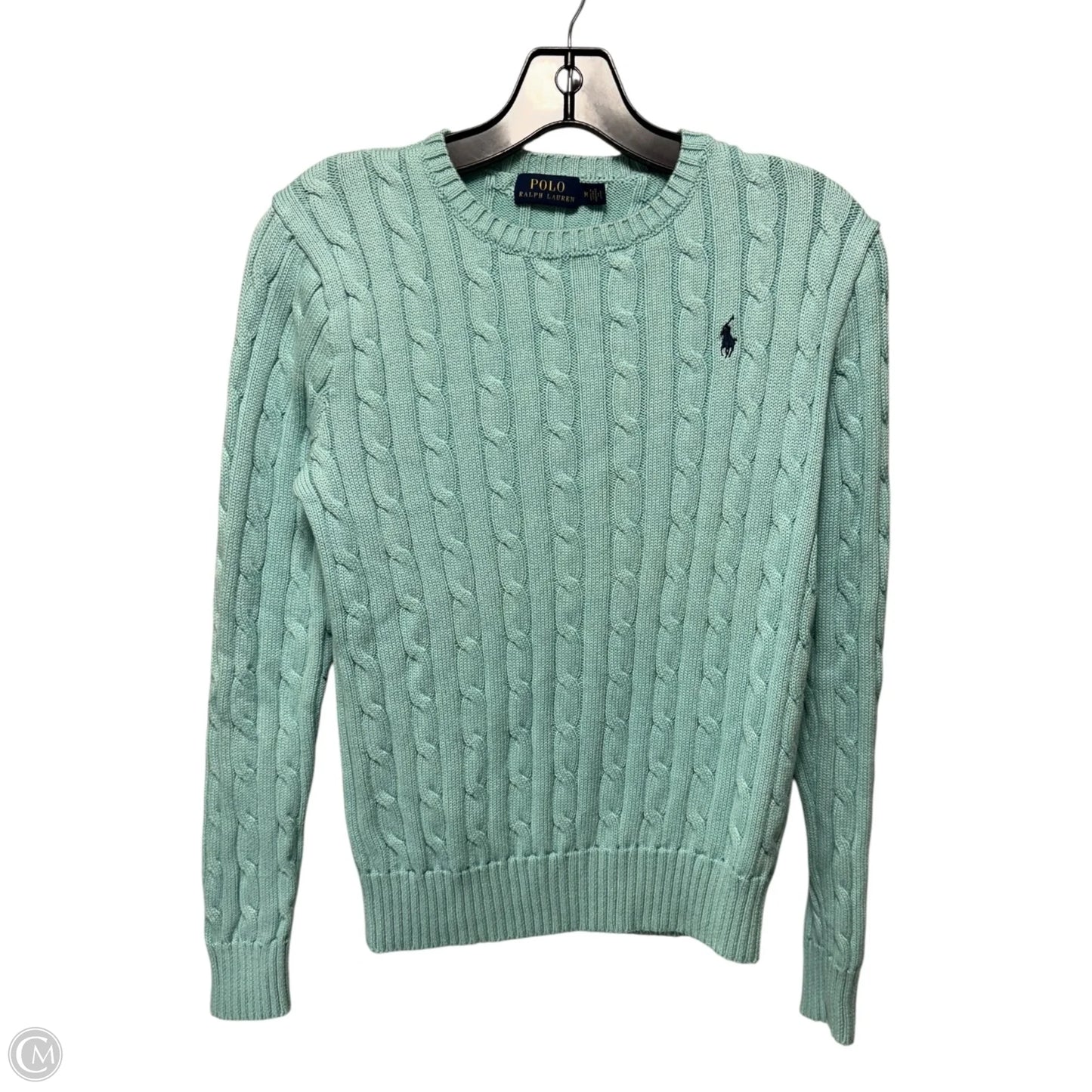 Cable Knit Sweater By Polo Ralph Lauren In Aqua, Size: M