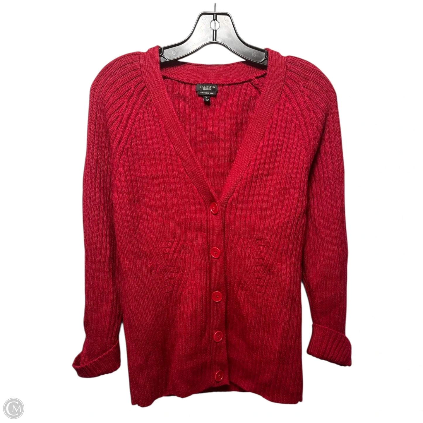 Merino Wool Sweater Cardigan By Talbots In Red, Size: M
