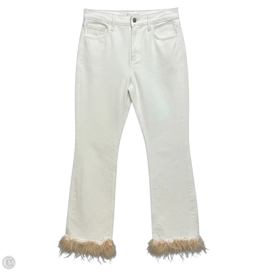 Anna Denim Feather Trim Pants By Nastia Liukin X Gianni Bini In Cream, Size: 4
