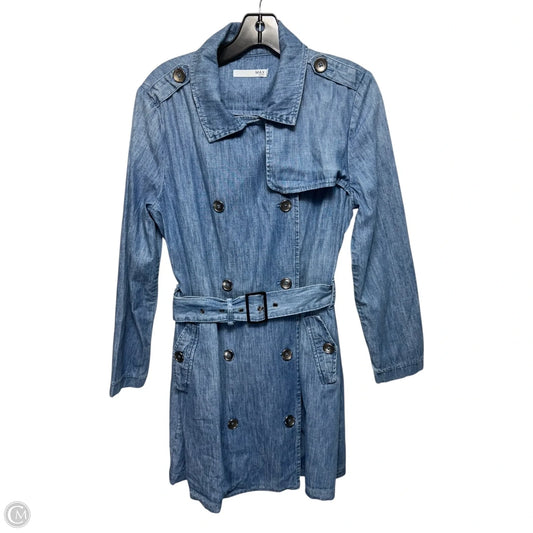 Trench Coat By Max Jeans In Blue Denim, Size: M