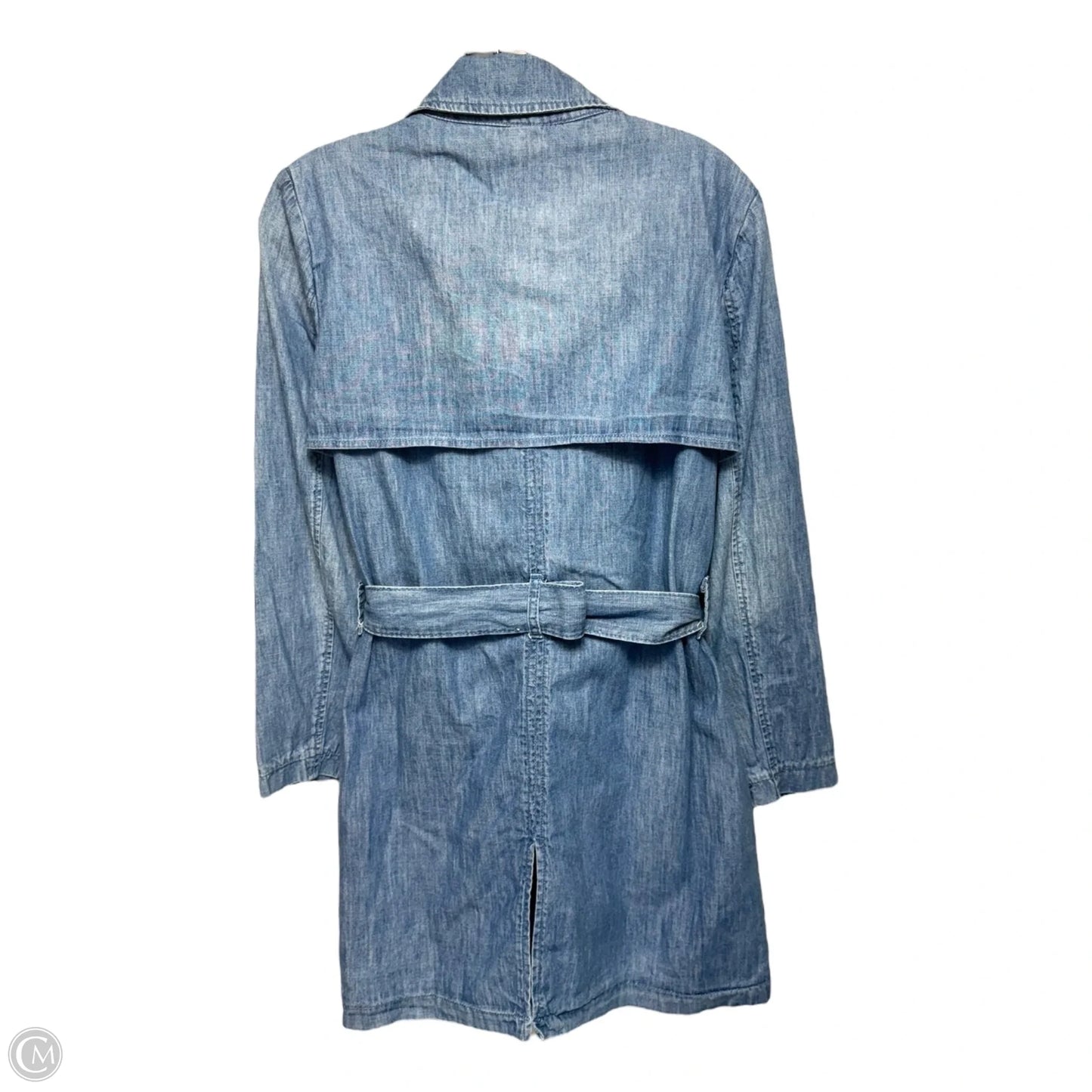 Trench Coat By Max Jeans In Blue Denim, Size: M