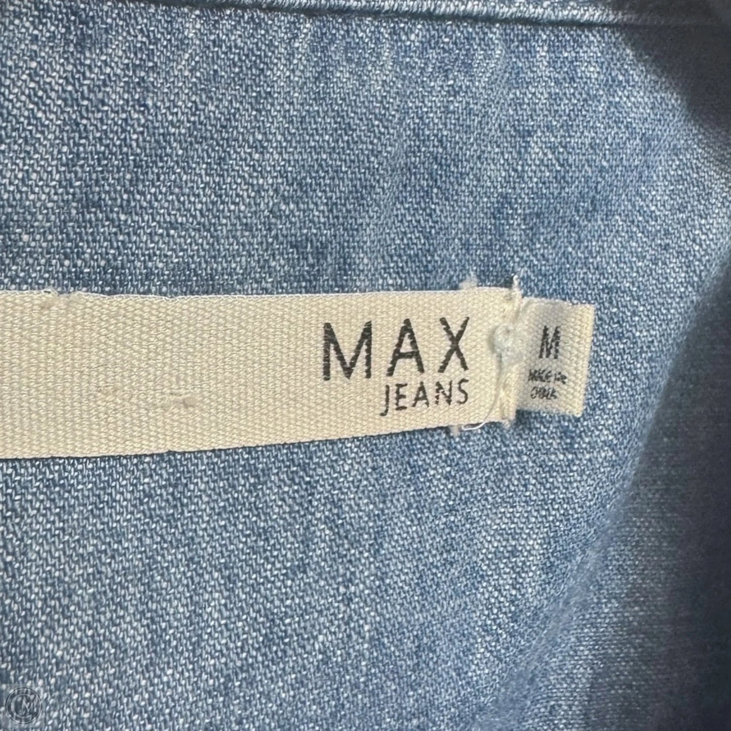 Trench Coat By Max Jeans In Blue Denim, Size: M