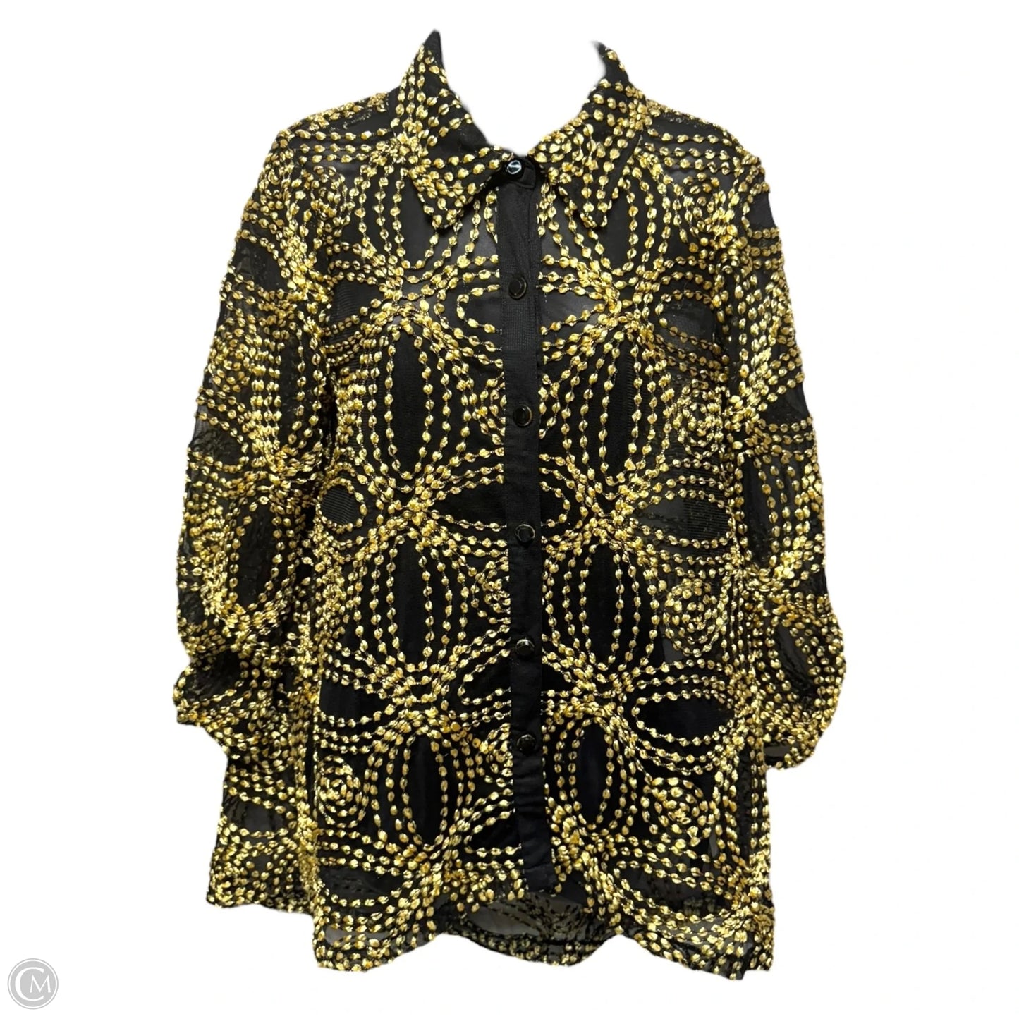 Jacket Shirt By berek In Black & Gold, Size: S