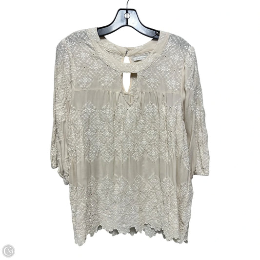 Silk Embroidered Top 3/4 Sleeve By Johnny Was In Cream, Size: M