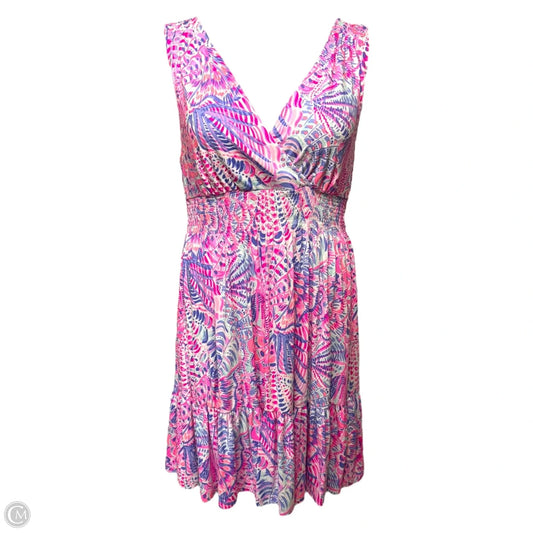 Vivette Ruffle Dress Designer By Lilly Pulitzer In Raz Berry Sea You Soon, Size: L