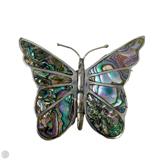 Large Sterling Silver & Abalone Butterfly Pin Brooch Signed Mexico