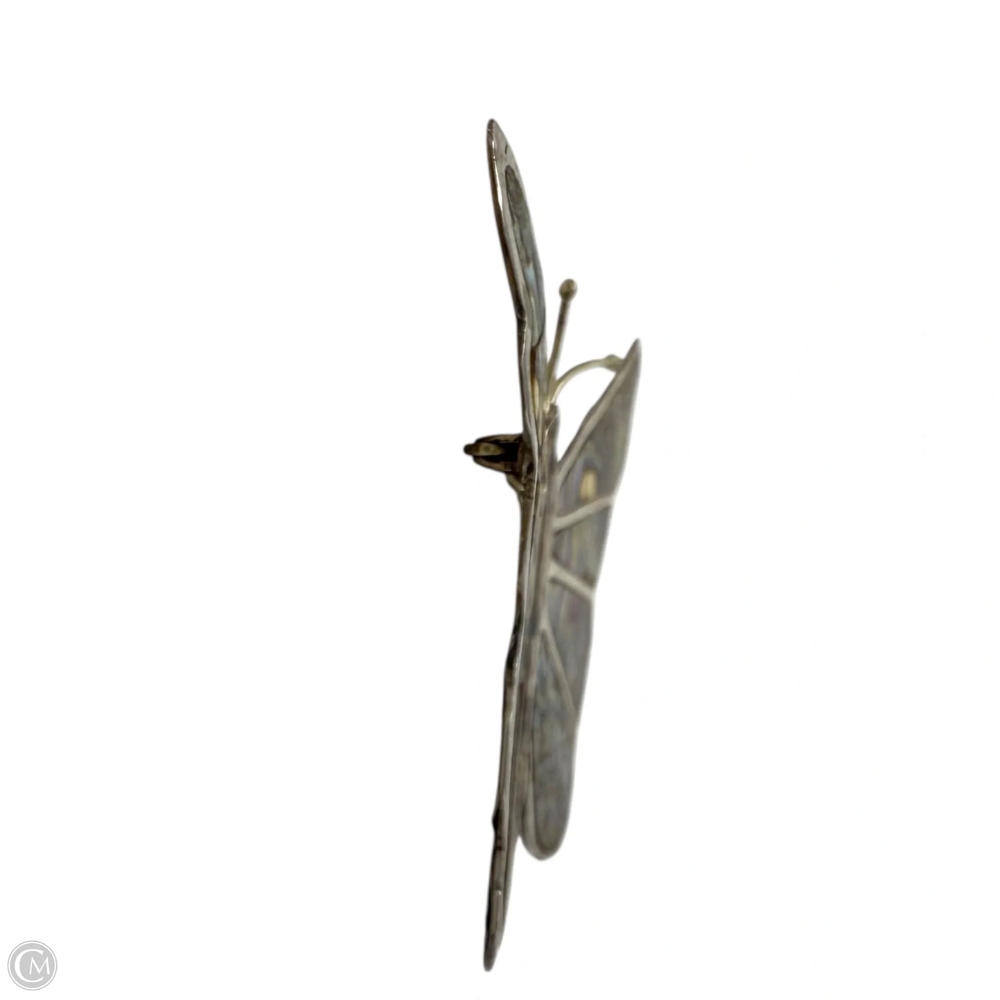 Large Sterling Silver & Abalone Butterfly Pin Brooch Signed Mexico