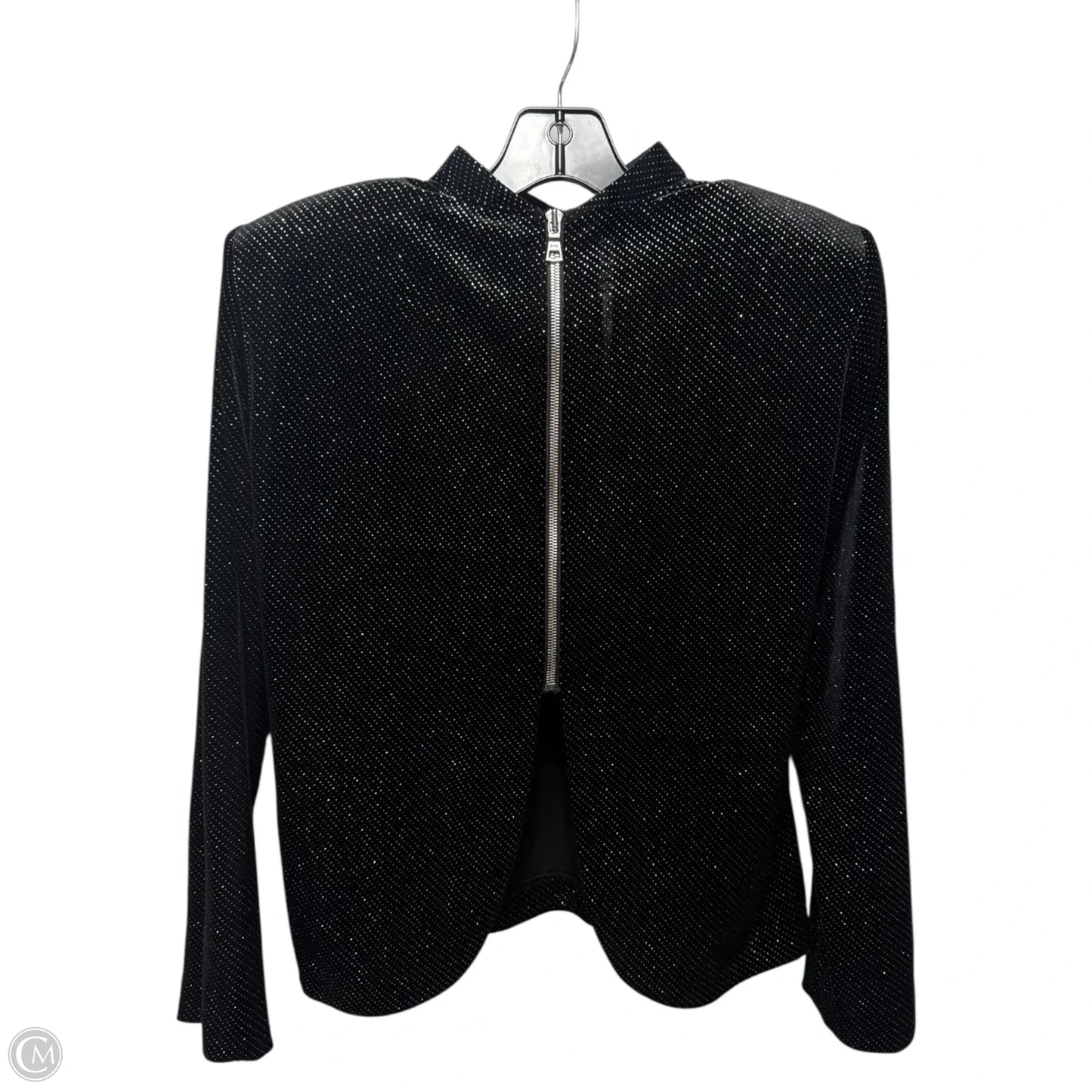 Velvet Mock Neck Sparkly Top Long Sleeve By R+A In Black & Silver, Size: Xs