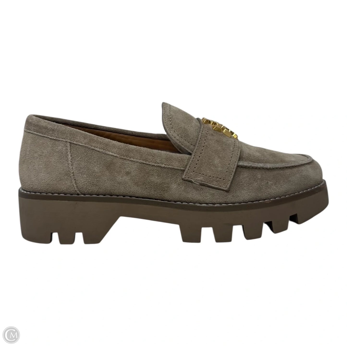 Everly Suede Logo Loafers Shoes Designer By Tory Burch In Taupe, Size: 9