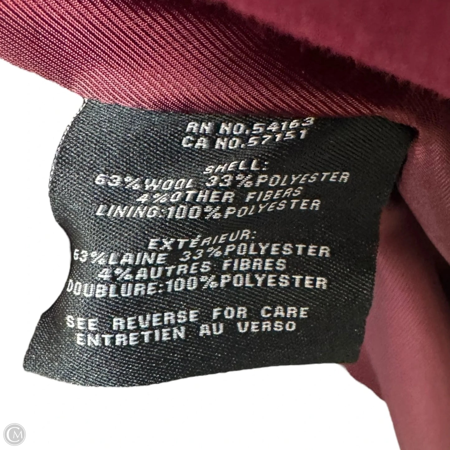 Coat Wool Blend By Cole-haan In Maroon, Size: 8