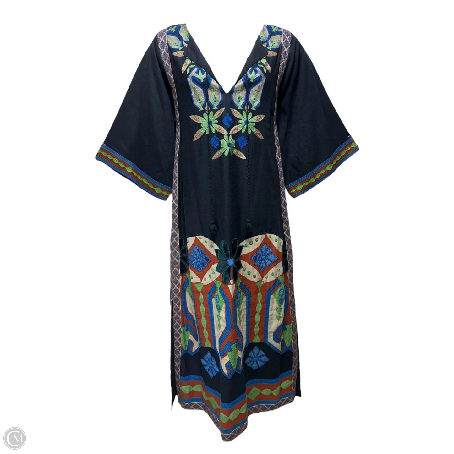 Embroidered Maxi Caftan Dress Designer By Tory Burch In Multi-colored, Size: 6