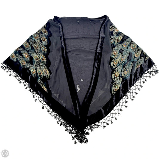 Burnout Velvet & Silk Beaded Peacock Triangle Shawl By Rabella In Multi-colored