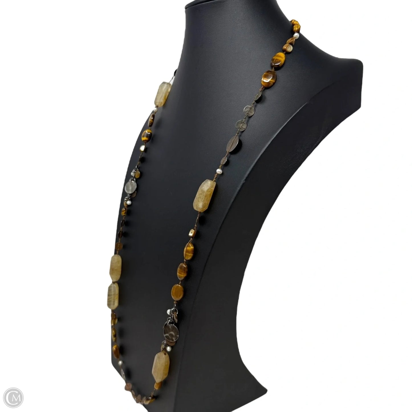 Sterling Silver, Tigers Eye, Quartz, Copper & Pearl Beaded Station Necklace By Silpada