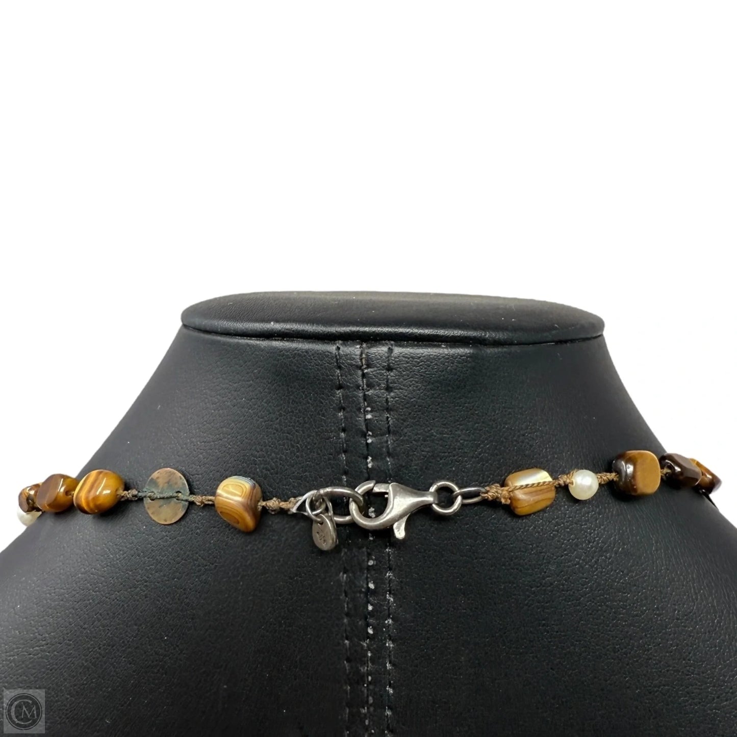 Sterling Silver, Tigers Eye, Quartz, Copper & Pearl Beaded Station Necklace By Silpada