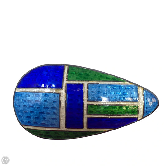 Guilloché MCM Siam Sterling Silver & Enamel Teardrop Pin