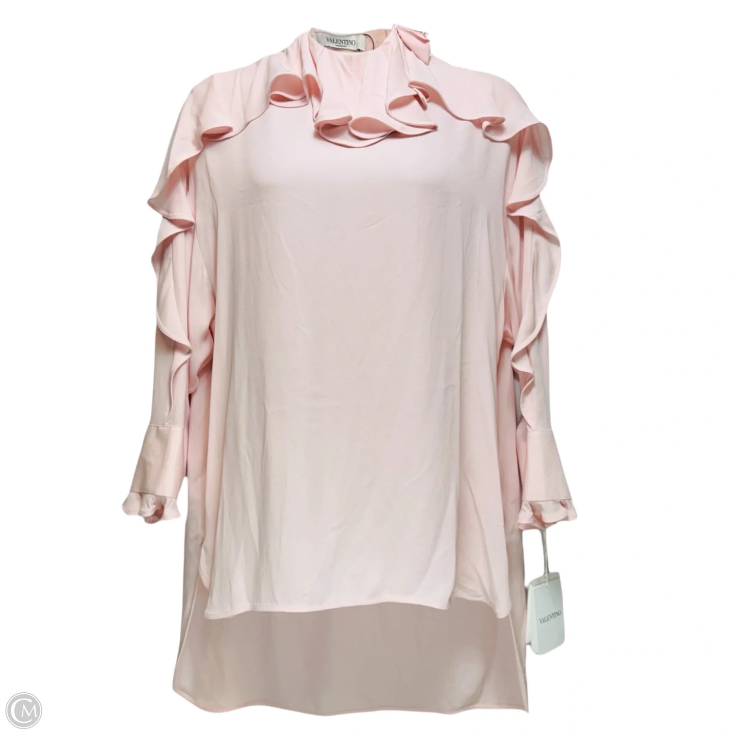Ruffled Silk Crépe de Chine Mini Dress Luxury Designer By Valentino Garavani In Pink, Size: US 8/IT 44