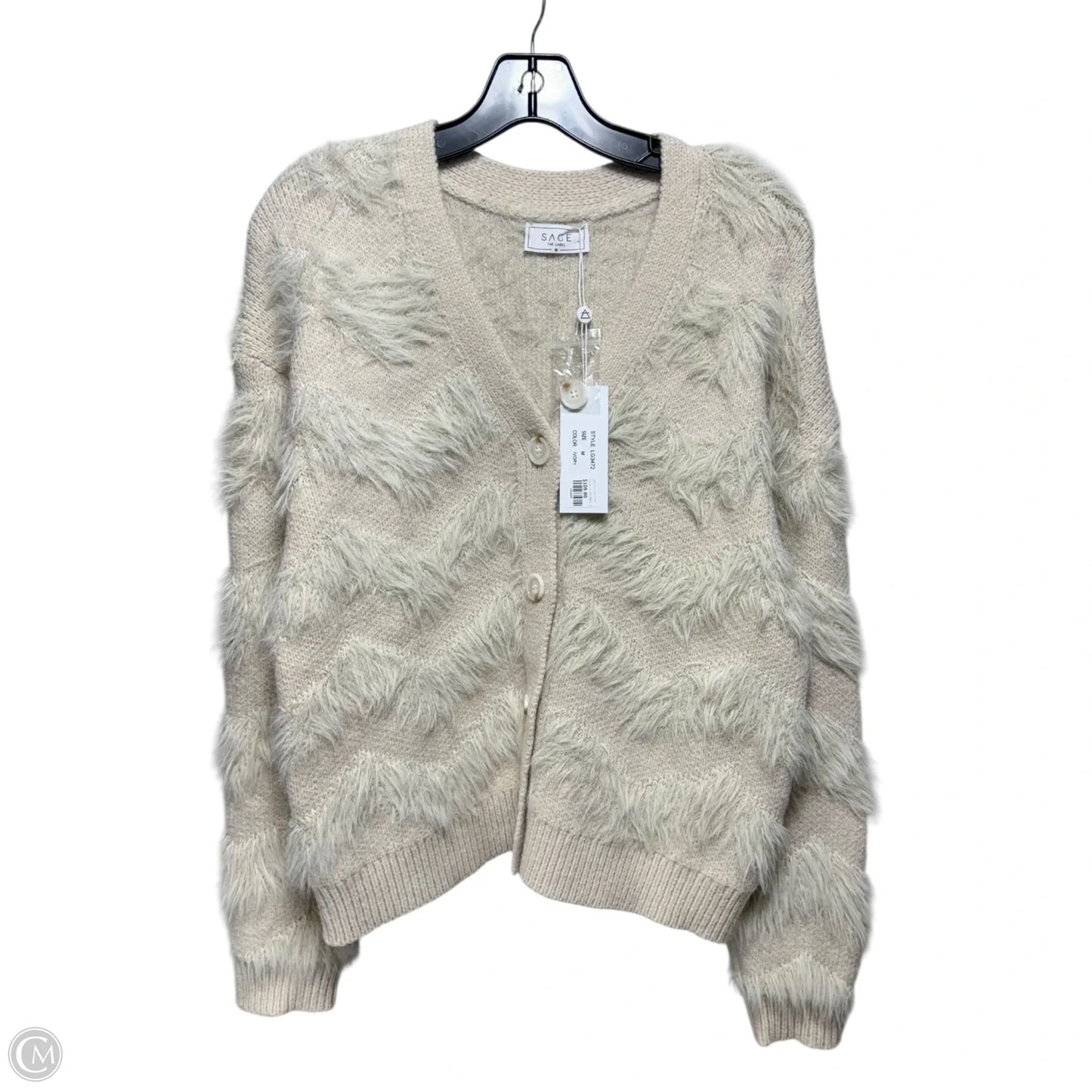Delia Feather Stripe Sweater Cardigan By Sage In Cream, Size: M