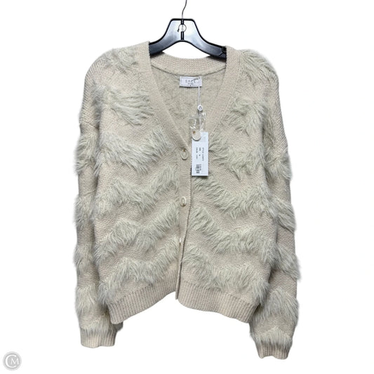 Delia Feather Stripe Sweater Cardigan By Sage In Cream, Size: M