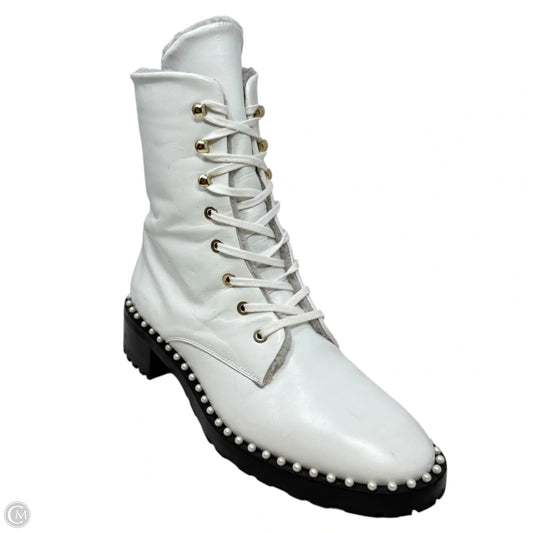 Sondra Nulogo Pearl Embellished Booties Designer By Stuart Weitzman In White, Size: 8