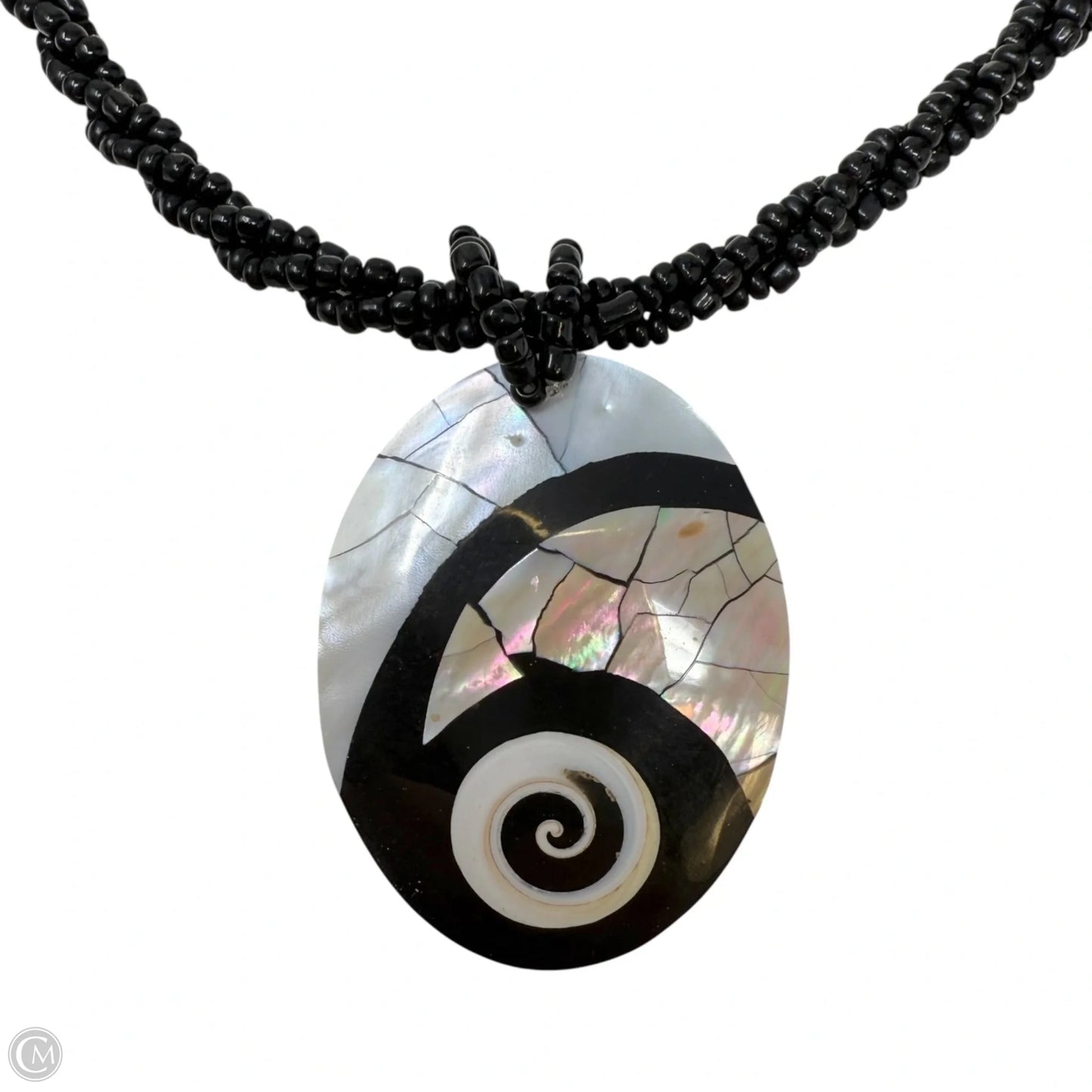 Mother of Pearl Shell Inlay Beaded Pendant Necklace