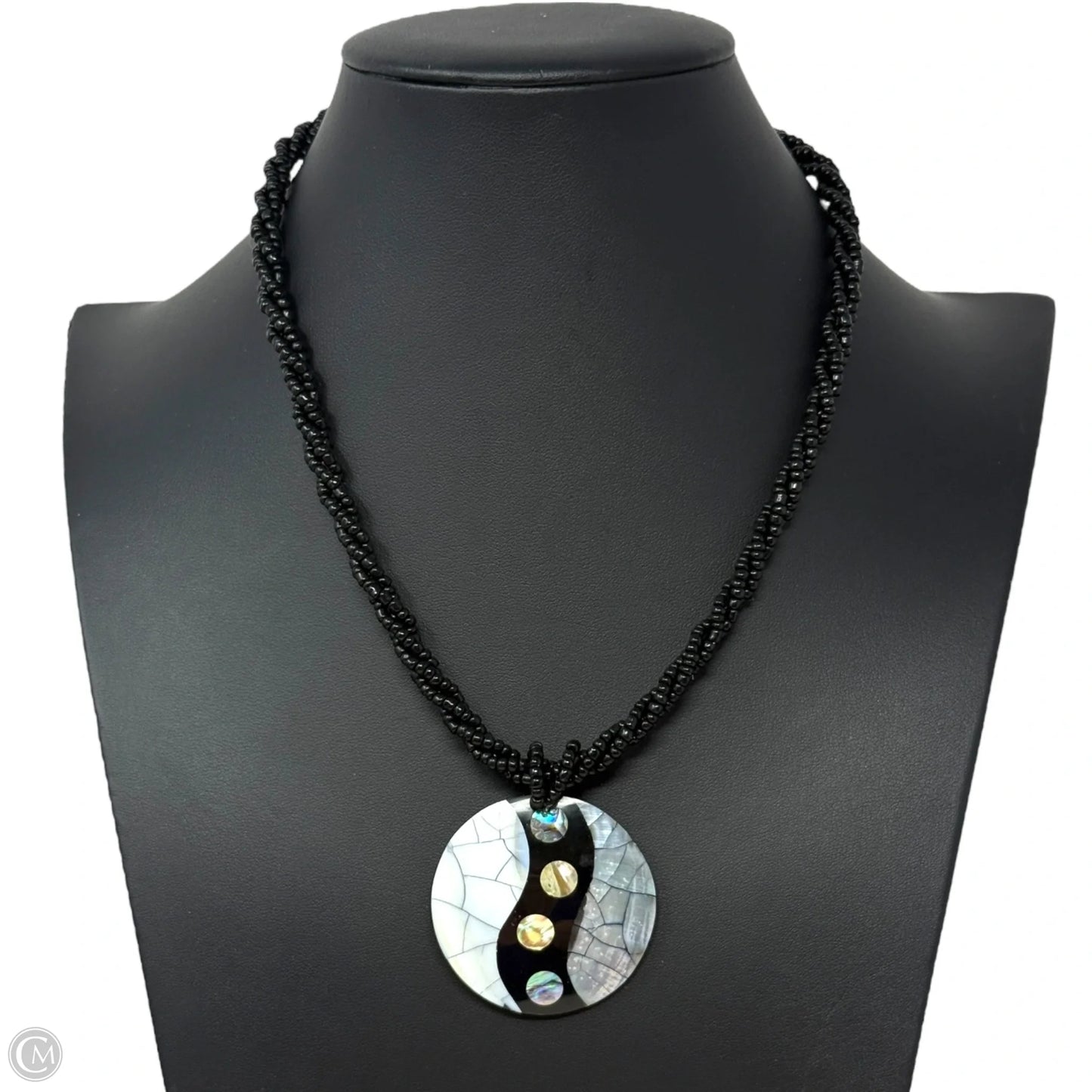 Mother Of Pearl Yin Yang Round Pendant Twisted Bead Necklace